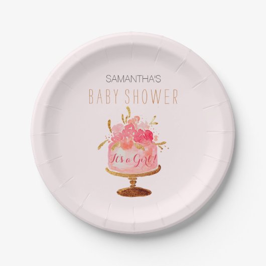 フローラケーキits女の子ベビーシャワー紙プレート ペーパープレート (正面)