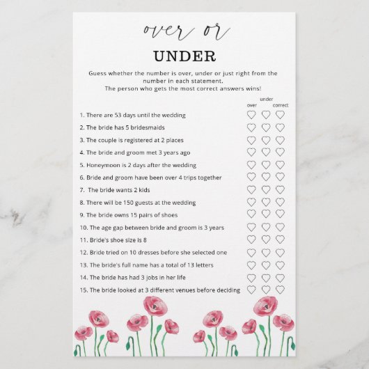 フローラゲームの上または下ブライダルシャワー (正面)