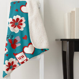 フローラコケットハートと花モノグラム シェルパブランケット