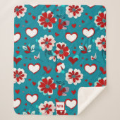 フローラコケットハートと花モノグラム シェルパブランケット (正面)