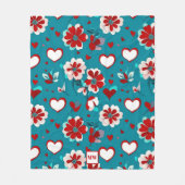 フローラコケットハートと花モノグラム フリースブランケット (正面)