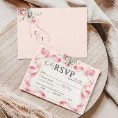 フローラコケットピンクボウかわいいヴィンテージウェディング 出欠カード