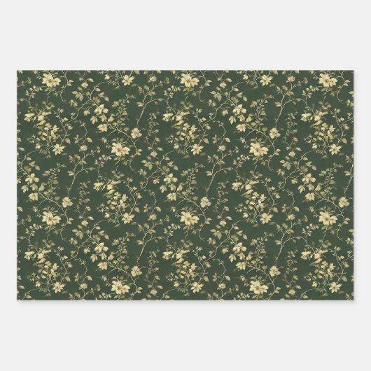 フローラコテージコアSageグリーンデクページ ラッピングペーパーシート (正面3)