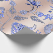 フローラコバルトブルーピンクローズパール赤面オリヒド ラッピングペーパー (角)