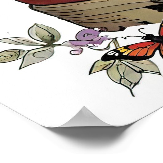 フローラコンバットブーツと花と蝶 ポスター (角)