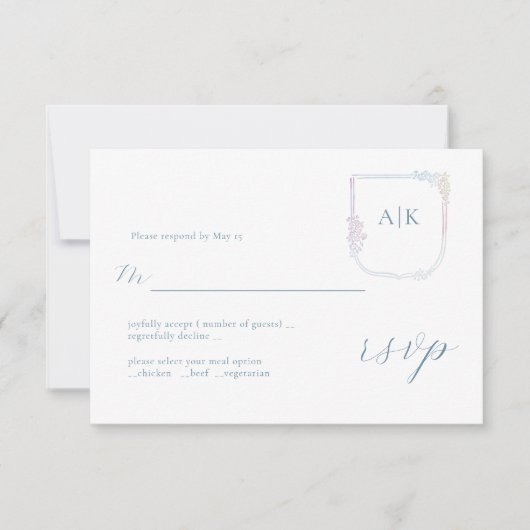 フローラコートオブアームズボホリースウェディングRSVPカード 出欠カード (正面)