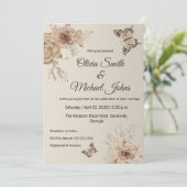 フローラコーヒエレガントークリームバタフライ結婚ボホ 招待状 (スタンド正面)