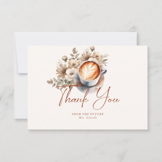 フローラコーヒーをテーマにしたブライダルシャワーサンキューカード 招待状 (正面)