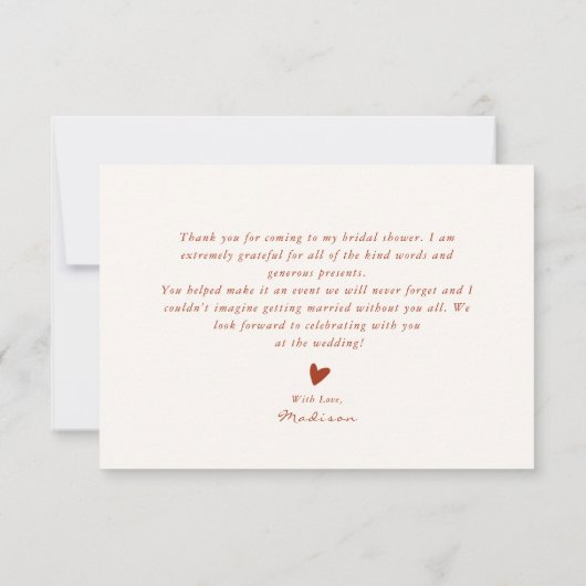 フローラコーヒーをテーマにしたブライダルシャワーサンキューカード 招待状 (裏面)