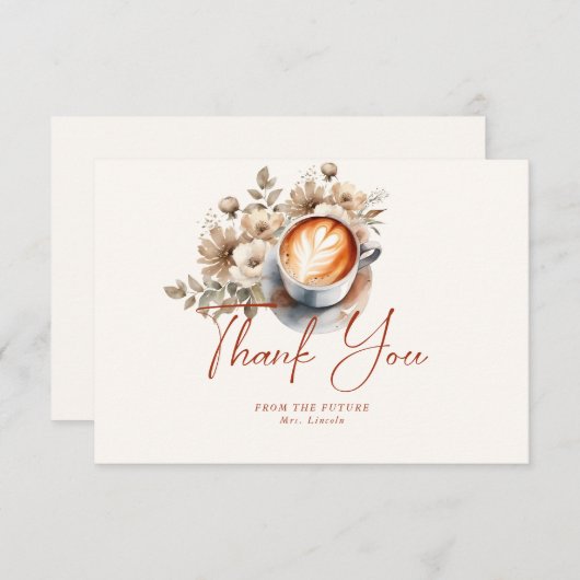 フローラコーヒーをテーマにしたブライダルシャワーサンキューカード 招待状 (正面/裏面)