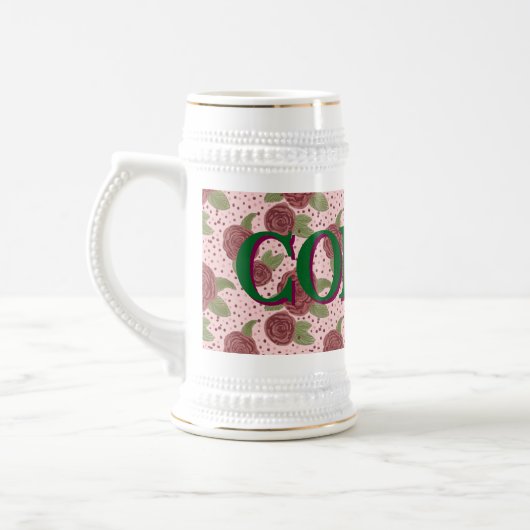 フローラコーヒーマグ – 名パーソナライズされた前 ビールジョッキ (左)