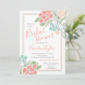 フローラコーラルアンドティール（緑がかった色）ブライダルシャワールンチョン 招待状 (スタンド正面)