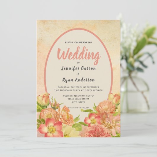 フローラコーラルイングリッシュガーデンカントリーウェディング 招待状 (スタンド正面)