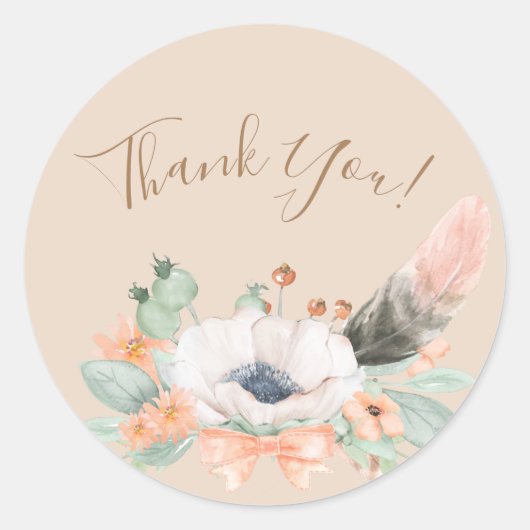 フローラコーラルウォーターミニマルカラーサンキュー ラウンドシール (正面)
