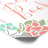 フローラコーラルティール（緑がかった色）ブライダルシャワーゲストブックサイン ポスター (角)