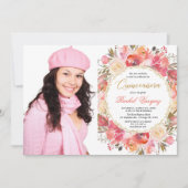 フローラコーラルピンク金ゴールドガーデンキンセアニェラ写真 招待状 (正面)