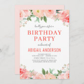 フローラコーラルピーチ誕生日アエージモダン 招待状 (正面/裏面)