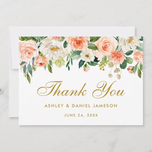 フローラコーラル金ゴールド結婚ズサンキュー サンキューカード (正面)