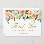 フローラコーラル金ゴールド結婚ズサンキュー サンキューカード (正面/裏面)
