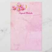 フローラコー縁どナー抽象芸術ピンク背景 便箋 (正面)