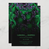 フローラゴシックグロー結婚の緑のハンドスティング 招待状 (正面/裏面)