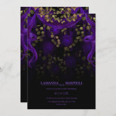 フローラゴシックパープル結婚ズのダークハンドスティング 招待状 (正面/裏面)