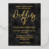 フローラゴシックブラック結婚ズ 箔招待状ポストカード (正面)