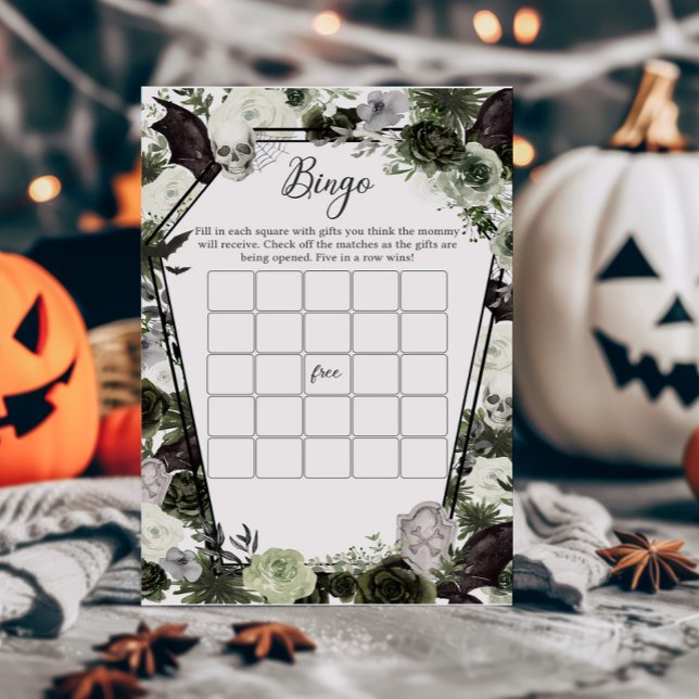 フローラゴシックベイビーシャワービンゴゲーム (Floral Gothic Coffin Baby Shower Bingo Game)