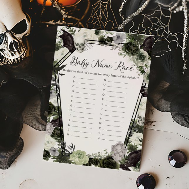 フローラゴシックベイビーシャワーベビー名レースゲーム (Floral Gothic Coffin Baby Shower Baby Name Race Game)