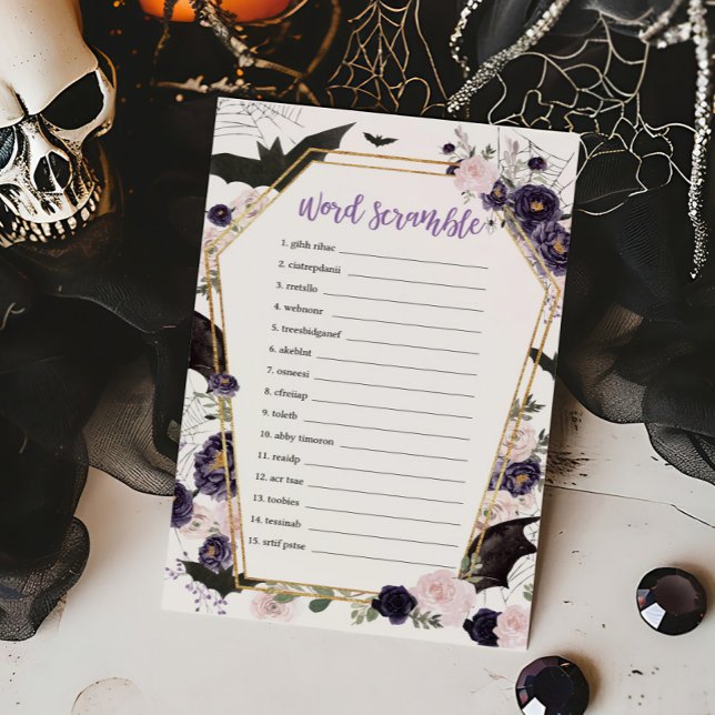 フローラゴシック棺ワードスクランブルゲーム (Floral Gothic Coffin Baby Shower Word Scramble Game)