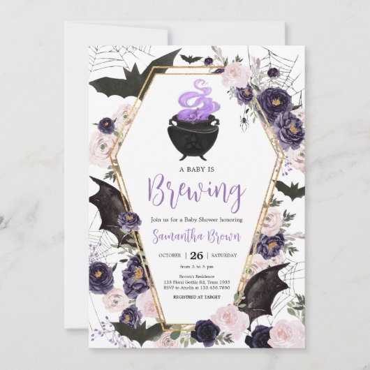 フローラゴシック様式のハロウィーン棺の赤ちゃんシャワー 招待状 (正面)