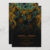 フローラゴシック秋の結婚式オレンジハンドスティング 招待状 (正面/裏面)