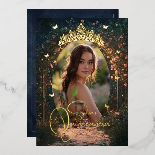 フローラゴールデンガーデンバタフライフォトキンセアニェラ 箔招待状 (正面/裏面)