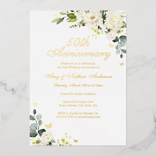 フローラゴールデンバタフ結婚ィー50周年 箔招待状 (正面)