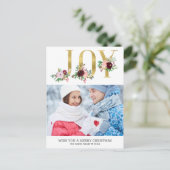 フローラゴールドフォイルジョイカスタムフォトクリスマス ポストカード (スタンド正面)