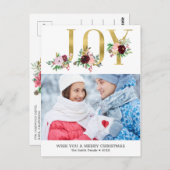 フローラゴールドフォイルジョイカスタムフォトクリスマス ポストカード (正面/裏面)