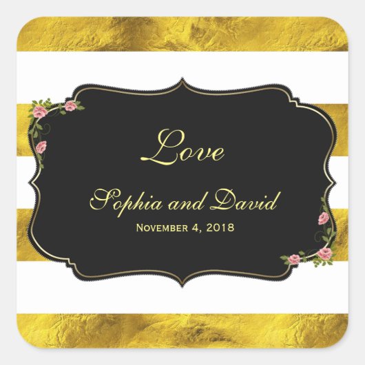 フローラゴールドフォイルストライプホイ結婚トのカスタム スクエアシール (正面)