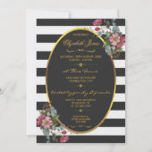 フローラゴールドフォイルベビーシャワー白黒ストライプ 招待状 (裏面)