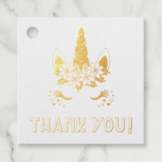 フローラゴールドフォイルUnicorn赤ちゃんシャワーありがとう フェイバータグ (正面)