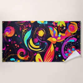 フローラサイケデリックコスモス ビーチタオル