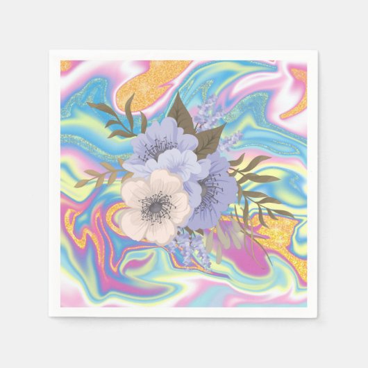 フローラサイケデリック大理石模様抽象芸術花 スタンダードカクテルナプキン (正面)