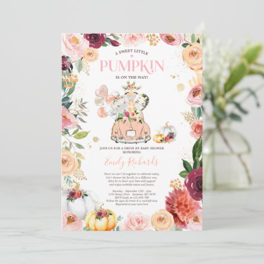 フローラサファリの動物カボチャでベビーシャワーでドライブ 招待状 (スタンド正面)