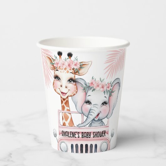 フローラサファリアドベンチャーピンクガールベビーシャワー 紙コップ (裏面)