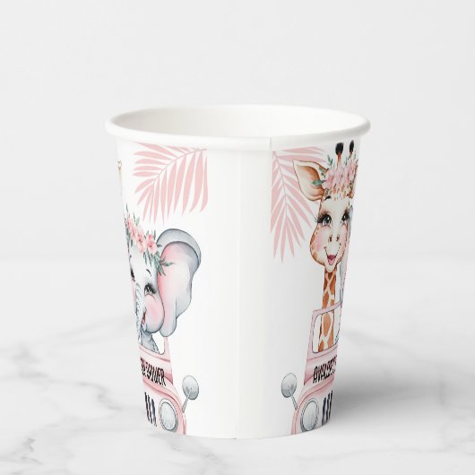 フローラサファリアドベンチャーピンクガールベビーシャワー 紙コップ (右)