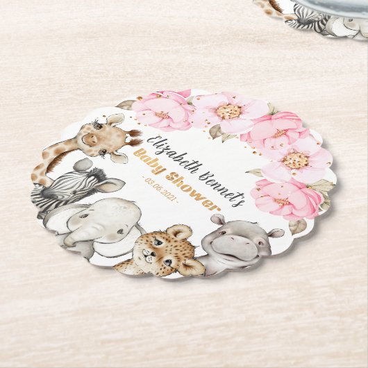 フローラサファリアニマルズベビーシャワー紙コースター ペーパーコースター (アングル)