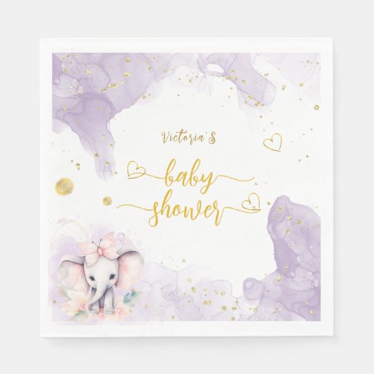 フローラサファリエレファントパープルベビーシャワー スタンダードランチョンナプキン (正面)
