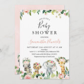 フローラサファリ動物ベビーシャワー招待状 招待状 (正面/裏面)