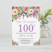フローラサプライズ100th誕生日招待状パープル 招待状 (スタンド正面)