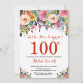 フローラサプライズ100th誕生日招待状赤 招待状 (正面)