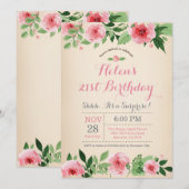 フローラサプライズ21歳誕生日招待状ピンク 招待状 (正面/裏面)